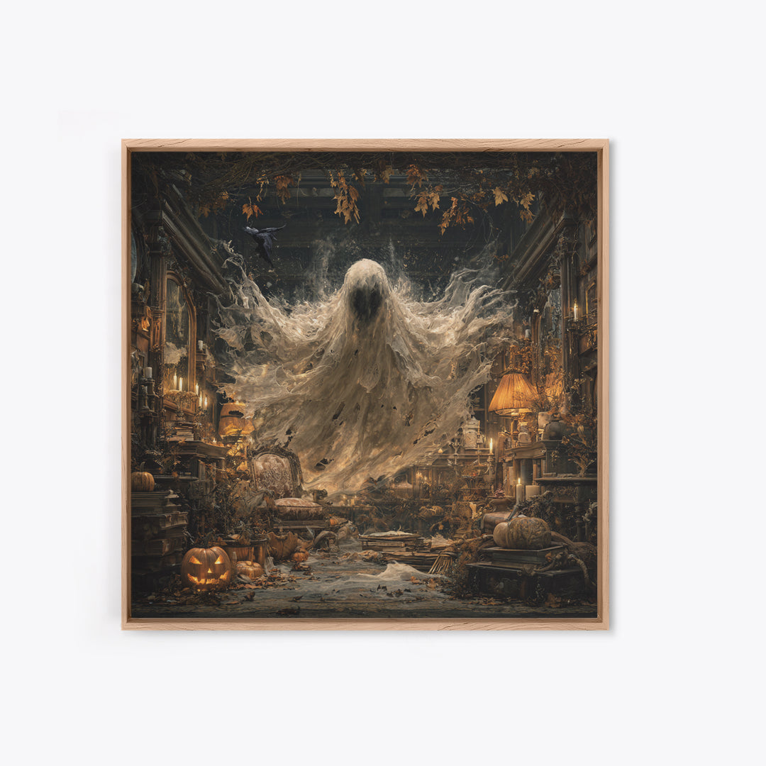 The Autumn-Leaf Ghost, Square Wall Art, Dark Fantasy Wall Art, Canvas Print, Halloween Wall Decor, Gothic Home Decor, Spooky Wall Decor