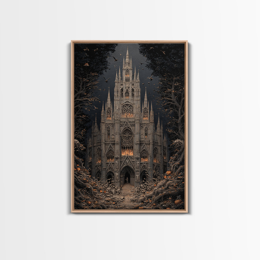 The Cathedral Of Bones, Vertical Wall Art, Macabre Wall Art, Framed Canvas Print, Halloween Wall Decor, Gothic Home Decor, Spooky Wall Decor