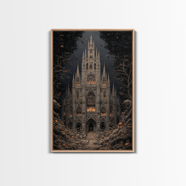 The Cathedral Of Bones, Vertical Wall Art, Macabre Wall Art, Framed Canvas Print, Halloween Wall Decor, Gothic Home Decor, Spooky Wall Decor