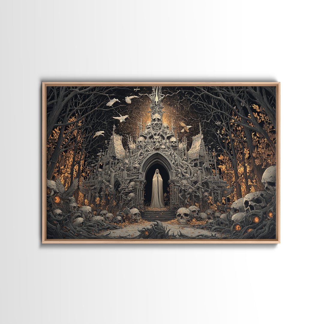 The Cathedral Of Bones, Landscape Wall Art, Gothic Horror Wall Art, Framed Canvas Print, Halloween Wall Decor, Gothic Home Decor