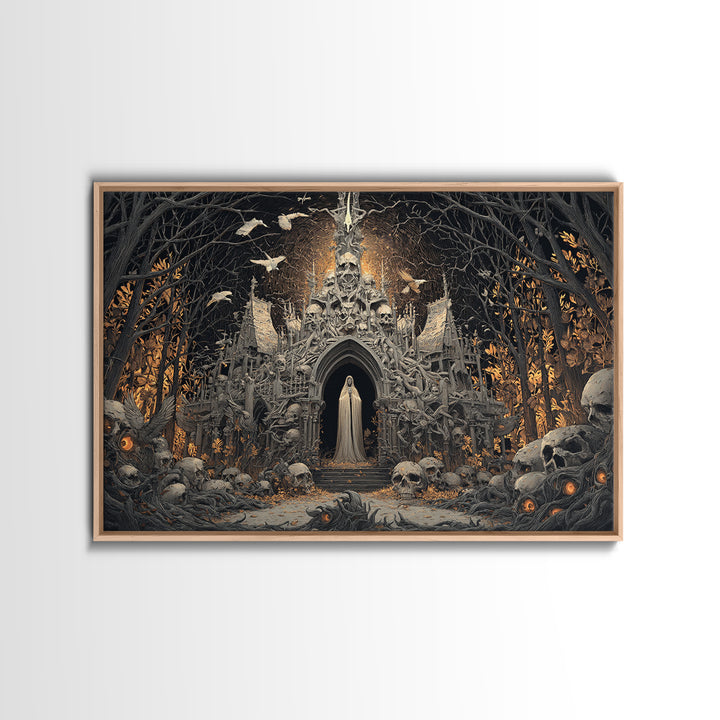 The Cathedral Of Bones, Landscape Wall Art, Gothic Horror Wall Art, Framed Canvas Print, Halloween Wall Decor, Gothic Home Decor