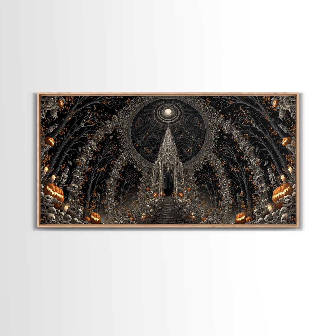 The Cathedral Of Bones, Wide Panoramic Art, Dark Halloween Decor, Canvas Print, Halloween Wall Decor, Gothic Home Decor