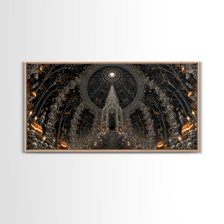 The Cathedral Of Bones, Wide Panoramic Art, Dark Halloween Decor, Canvas Print, Halloween Wall Decor, Gothic Home Decor