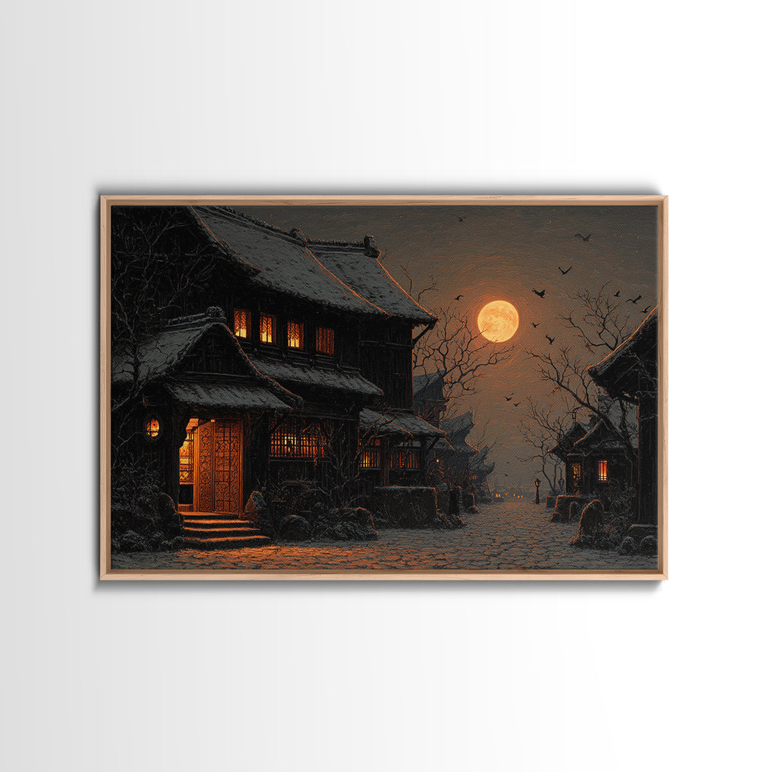 The Town Where Shadows Live, Landscape Wall Art, Dark Halloween Decor, Canvas Print, Halloween Wall Decor, Gothic Home Decor