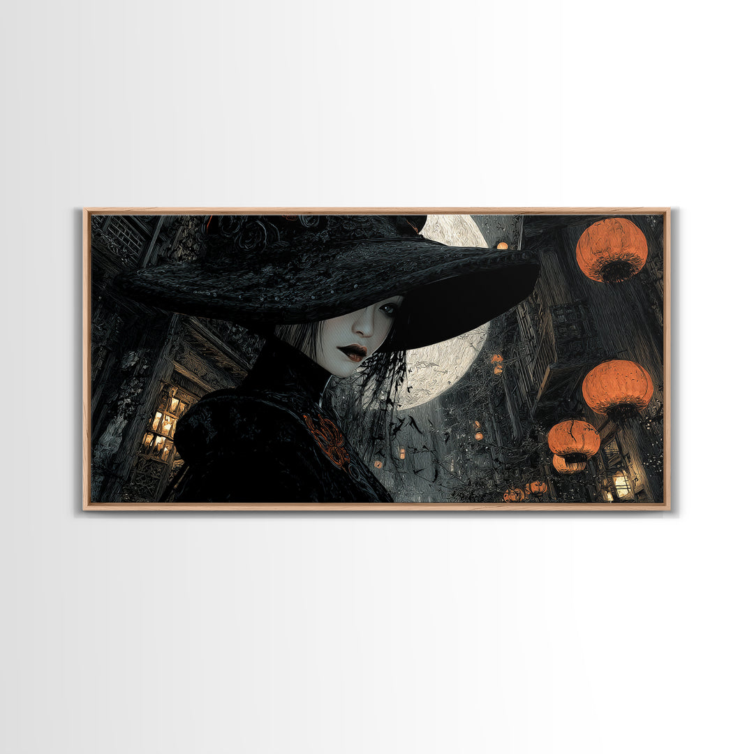 The Town Where Shadows Live, Wide Panoramic Art, Dark Fantasy Wall Art, Canvas Print, Halloween Wall Decor, Gothic Home Decor