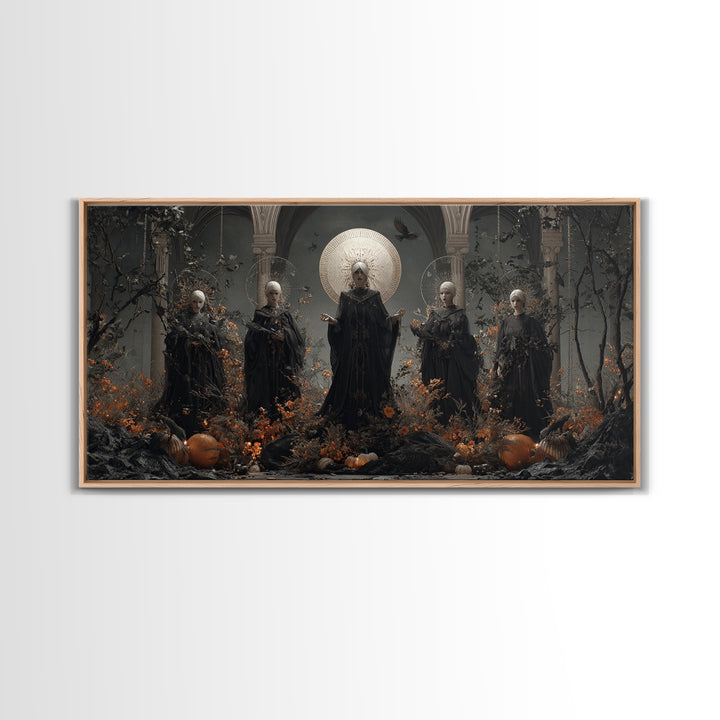The Eclipse Summoning, Wide Panoramic Art, Spooky Home Decor, Canvas Print, Halloween Wall Decor, Gothic Home Decor, Macabre Wall Art