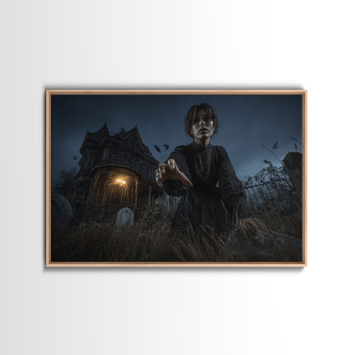 The Last House At The World'S Edge, Landscape Wall Art, Haunted Gothic Art, Framed Canvas Print, Halloween Wall Decor, Gothic Home Decor