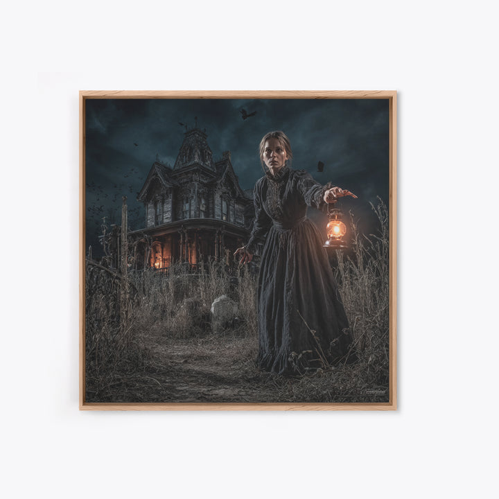 The Last House At The World'S Edge, Square Wall Art, Spooky Home Decor, Canvas Print, Halloween Wall Decor, Gothic Home Decor
