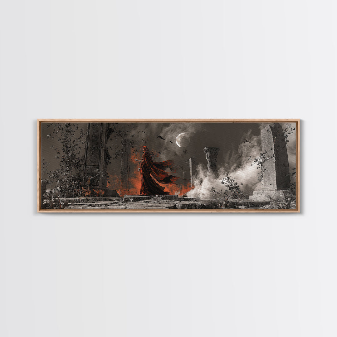 Halloween On Another Planet, Extra Wide Wall Art, Haunted Gothic Art, Framed Canvas Print, Halloween Wall Decor, Gothic Home Decor