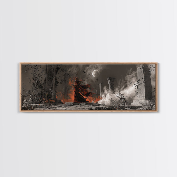 Halloween On Another Planet, Extra Wide Wall Art, Haunted Gothic Art, Framed Canvas Print, Halloween Wall Decor, Gothic Home Decor