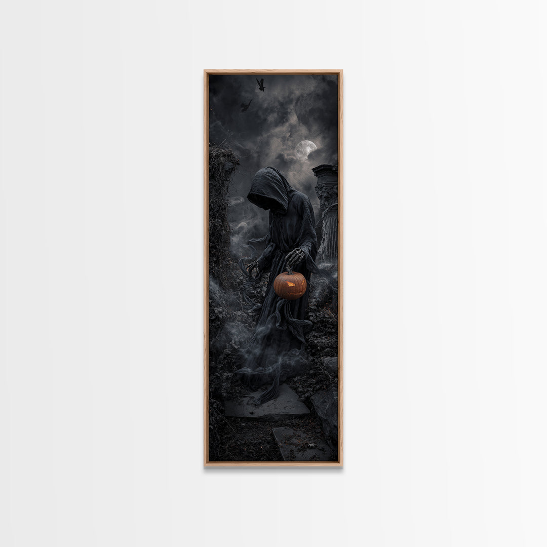 Halloween On Another Planet, Tall Narrow Wall Art, Gothic Horror Wall Art, Framed Canvas Print, Halloween Wall Decor, Gothic Home Decor