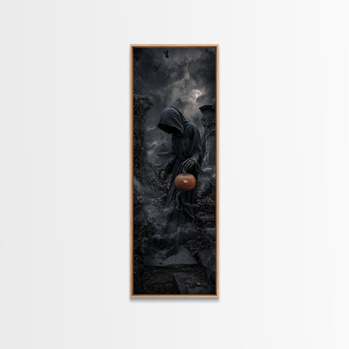 Halloween On Another Planet, Tall Narrow Wall Art, Gothic Horror Wall Art, Framed Canvas Print, Halloween Wall Decor, Gothic Home Decor