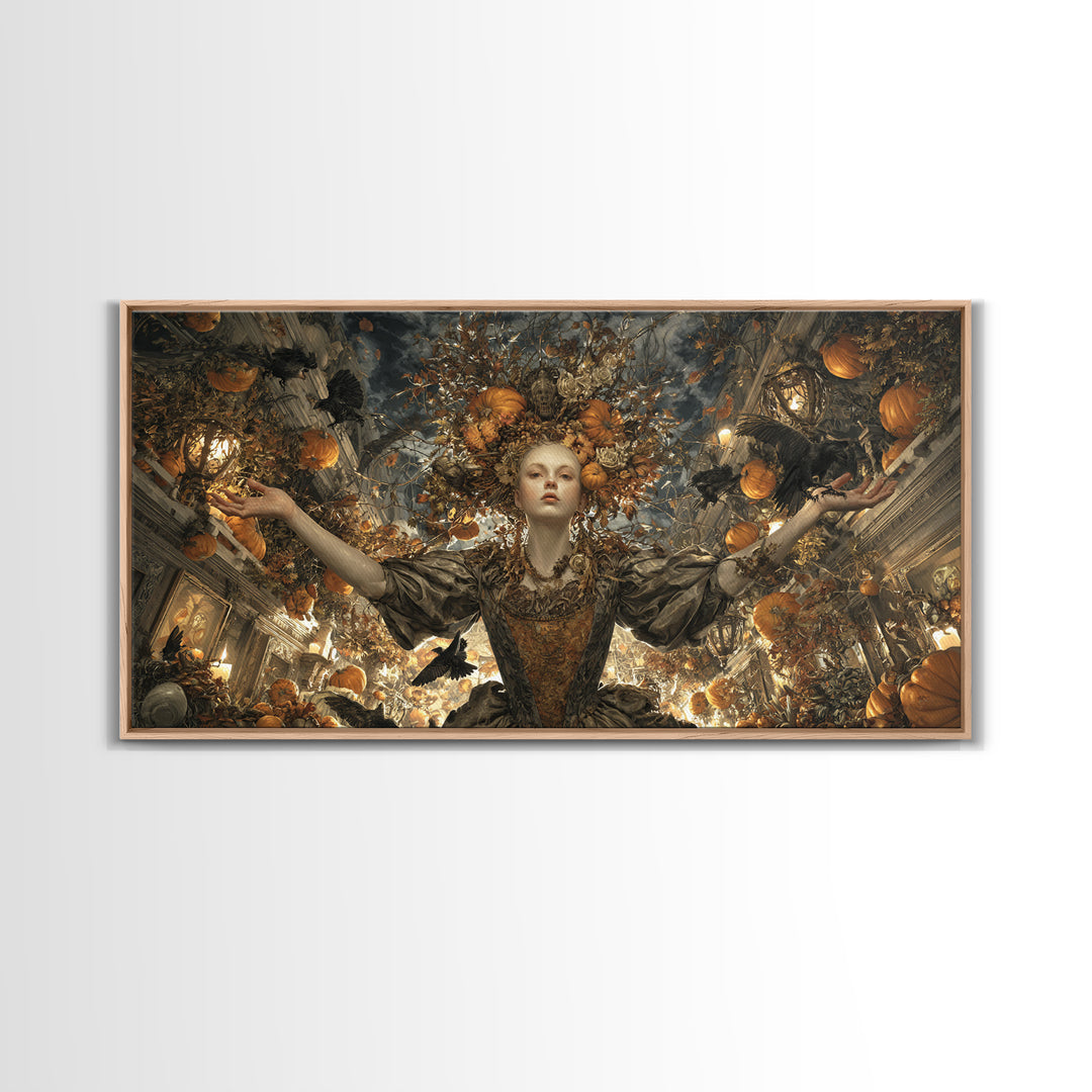 The Personification Of October, Wide Panoramic Art, Gothic Horror Wall Art, Framed Canvas Print, Halloween Wall Decor, Gothic Home Decor