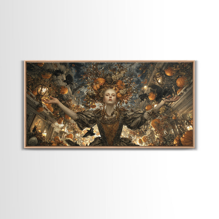The Personification Of October, Wide Panoramic Art, Gothic Horror Wall Art, Framed Canvas Print, Halloween Wall Decor, Gothic Home Decor