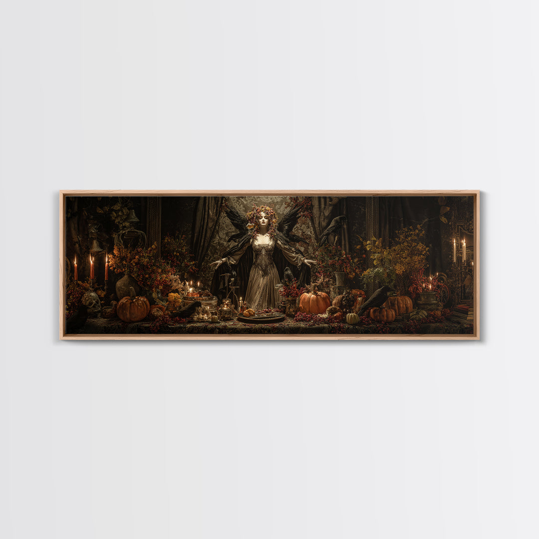 The Personification Of October, Extra Wide Wall Art, Gothic Horror Wall Art, Framed Canvas Print, Halloween Wall Decor, Gothic Home Decor