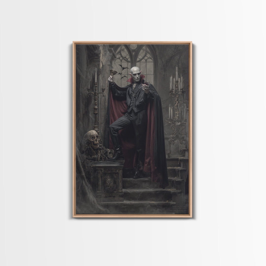 The Crimson Count Of Hollow Keep, Vertical Wall Art, Haunted Gothic Art, Framed Canvas Print, Halloween Wall Decor, Gothic Home Decor