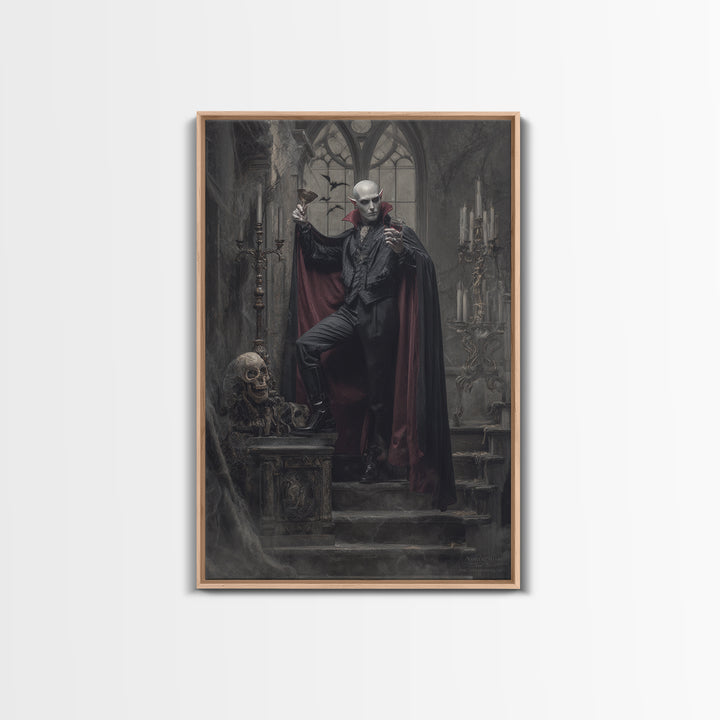 The Crimson Count Of Hollow Keep, Vertical Wall Art, Haunted Gothic Art, Framed Canvas Print, Halloween Wall Decor, Gothic Home Decor
