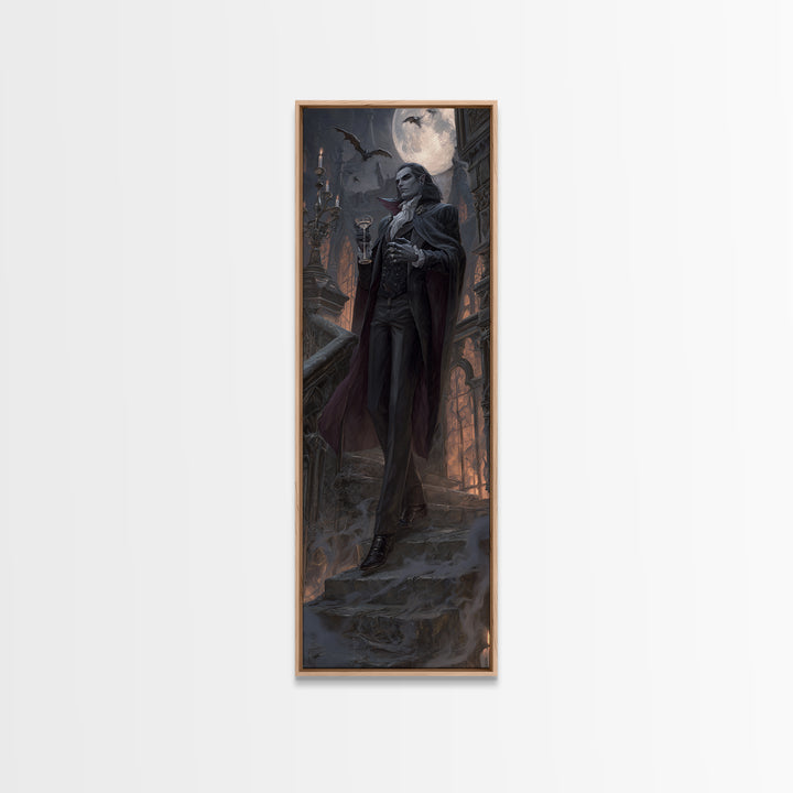 The Crimson Count Of Hollow Keep, Tall Narrow Wall Art, Macabre Wall Art, Framed Canvas Print, Halloween Wall Decor, Gothic Home Decor