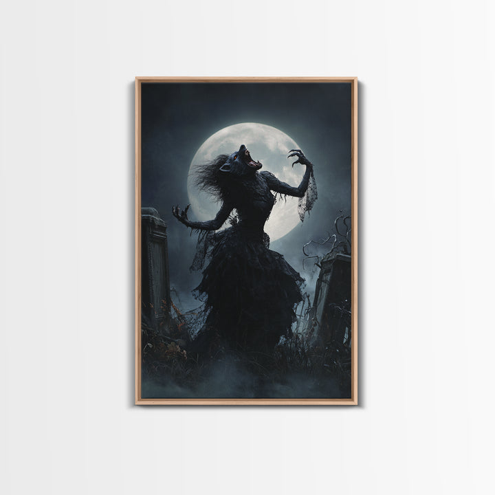 The Widow Wolf Of Briar Moon, Vertical Wall Art, Macabre Wall Art, Framed Canvas Print, Halloween Wall Decor, Gothic Home Decor
