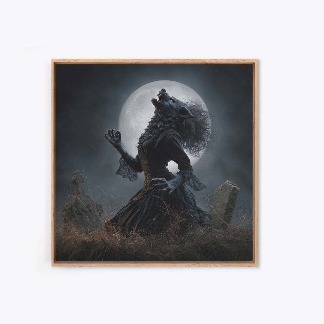 The Widow Wolf Of Briar Moon, Square Wall Art, Gothic Horror Wall Art, Framed Canvas Print, Halloween Wall Decor, Gothic Home Decor