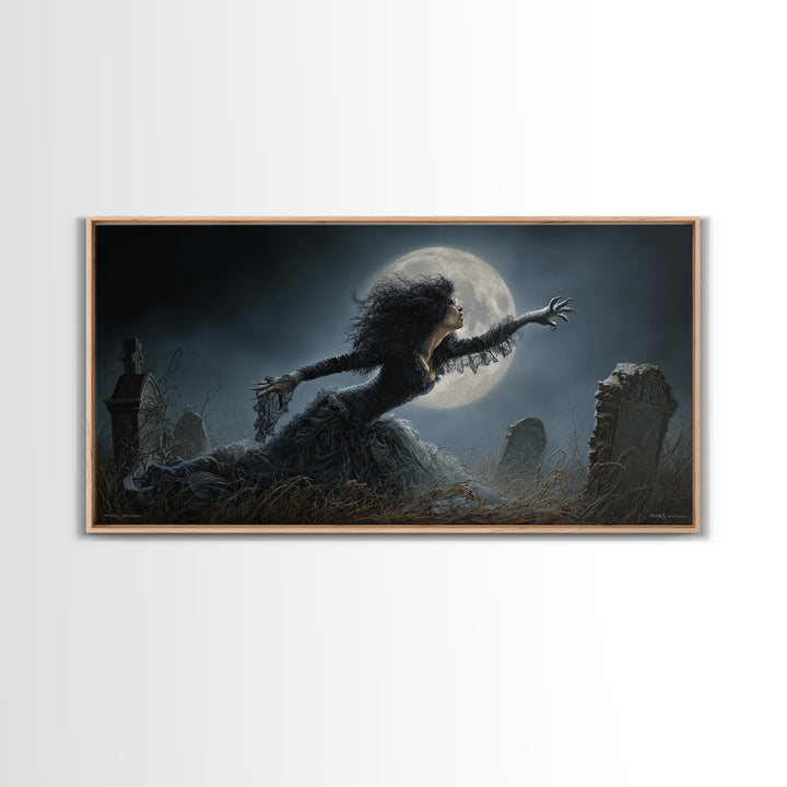 The Widow Wolf Of Briar Moon, Wide Panoramic Art, Macabre Wall Art, Framed Canvas Print, Halloween Wall Decor, Gothic Home Decor