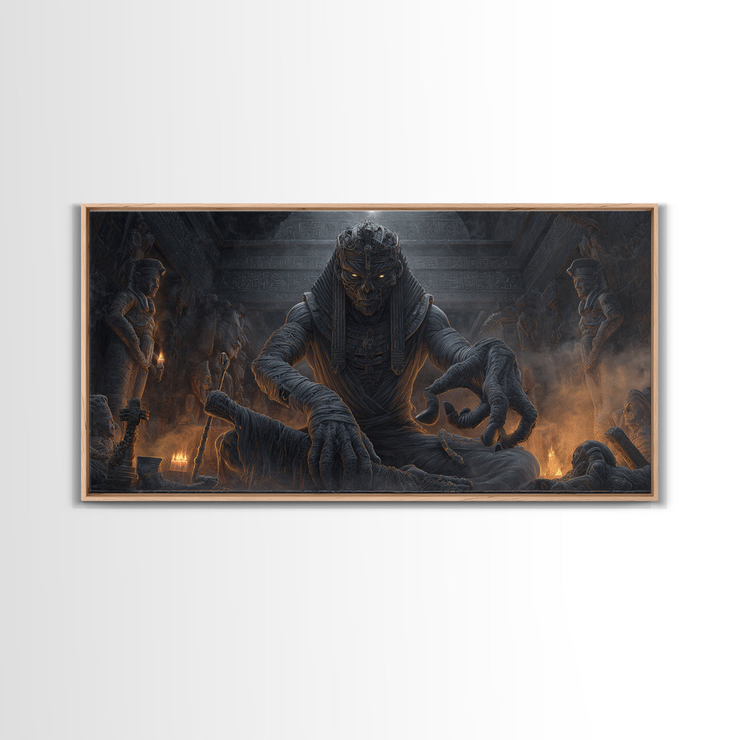 The Pharaoh Of Dustbound Silence, Wide Panoramic Art, Dark Halloween Decor, Canvas Print, Halloween Wall Decor, Gothic Home Decor