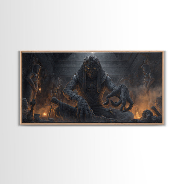 The Pharaoh Of Dustbound Silence, Wide Panoramic Art, Dark Halloween Decor, Canvas Print, Halloween Wall Decor, Gothic Home Decor