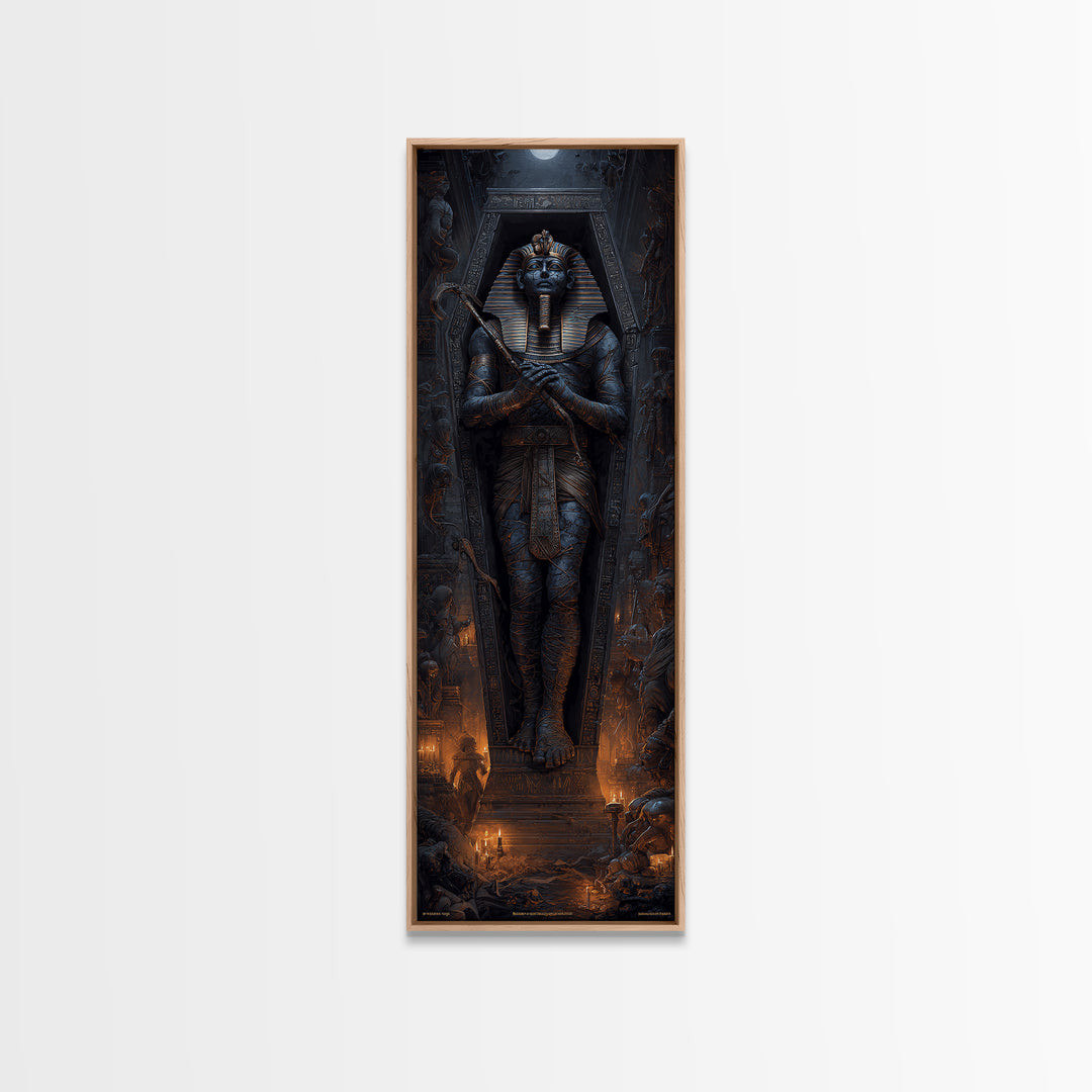The Pharaoh Of Dustbound Silence, Tall Narrow Wall Art, Spooky Home Decor, Canvas Print, Halloween Wall Decor, Gothic Home Decor