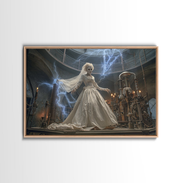 The Stitched Bride Of Thunder Hall, Landscape Wall Art, Haunted Gothic Art, Framed Canvas Print, Halloween Wall Decor, Gothic Home Decor