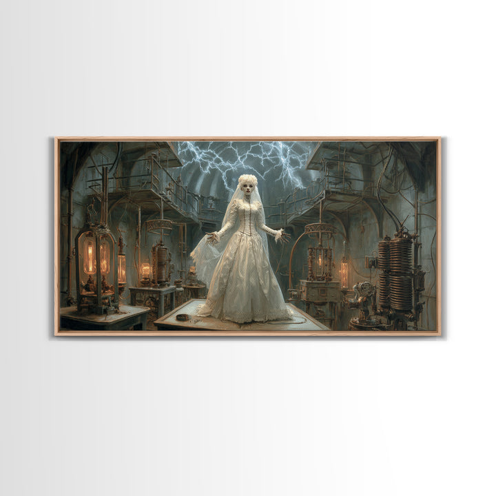The Stitched Bride Of Thunder Hall, Wide Panoramic Art, Dark Fantasy Wall Art, Canvas Print, Halloween Wall Decor, Gothic Home Decor