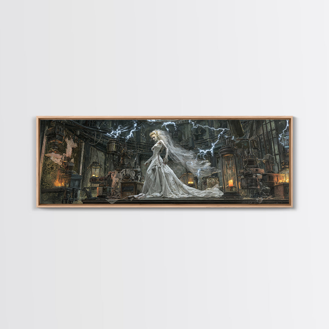 The Stitched Bride Of Thunder Hall, Extra Wide Wall Art, Haunted Gothic Art, Framed Canvas Print, Halloween Wall Decor, Gothic Home Decor
