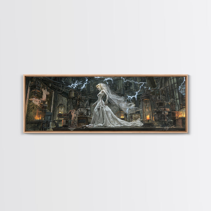 The Stitched Bride Of Thunder Hall, Extra Wide Wall Art, Haunted Gothic Art, Framed Canvas Print, Halloween Wall Decor, Gothic Home Decor