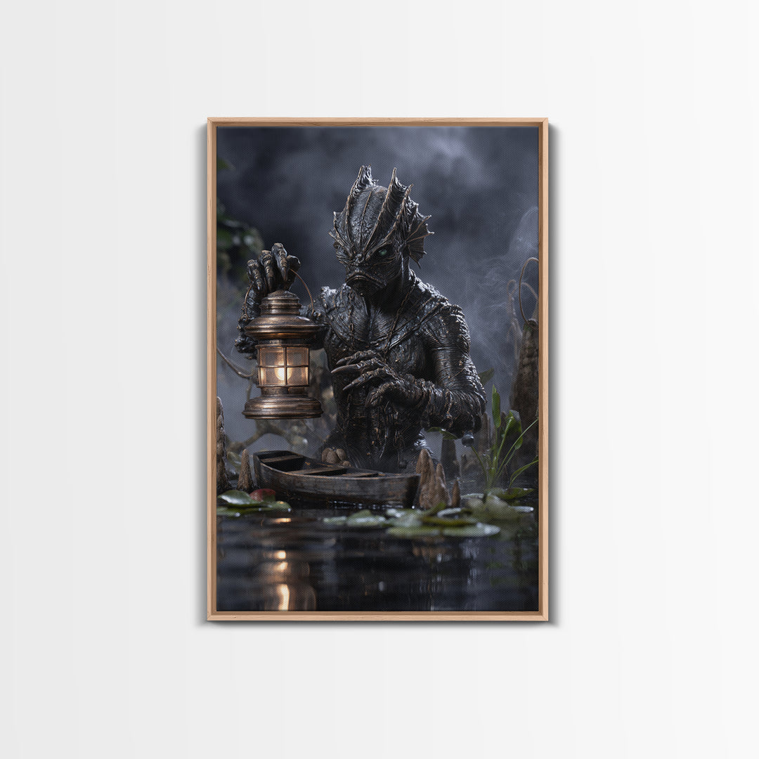 The Creature Of Lantern Lagoon, Vertical Wall Art, Dark Fantasy Wall Art, Canvas Print, Halloween Wall Decor, Gothic Home Decor