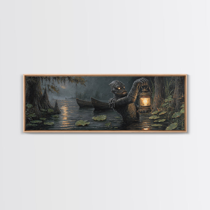 The Creature Of Lantern Lagoon, Extra Wide Wall Art, Spooky Home Decor, Canvas Print, Halloween Wall Decor, Gothic Home Decor