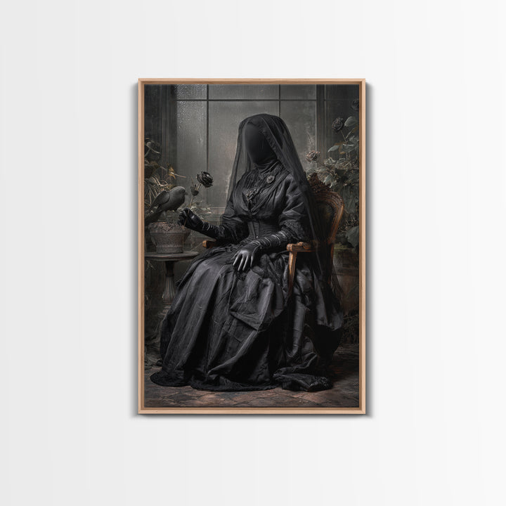 The Invisible Mourner Of Glass House, Vertical Wall Art, Haunted Gothic Art, Framed Canvas Print, Halloween Wall Decor, Gothic Home Decor
