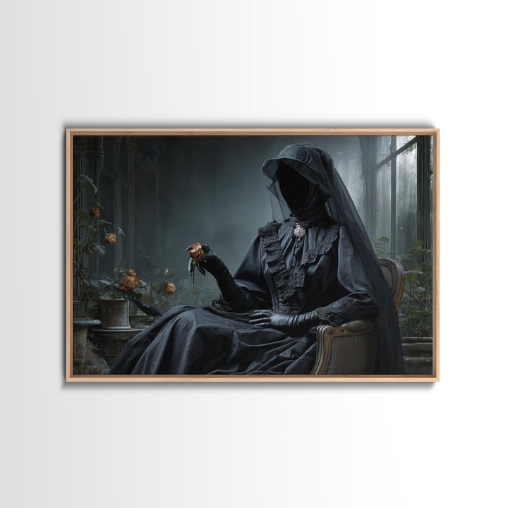 The Invisible Mourner Of Glass House, Landscape Wall Art, Haunted Gothic Art, Framed Canvas Print, Halloween Wall Decor, Gothic Home Decor