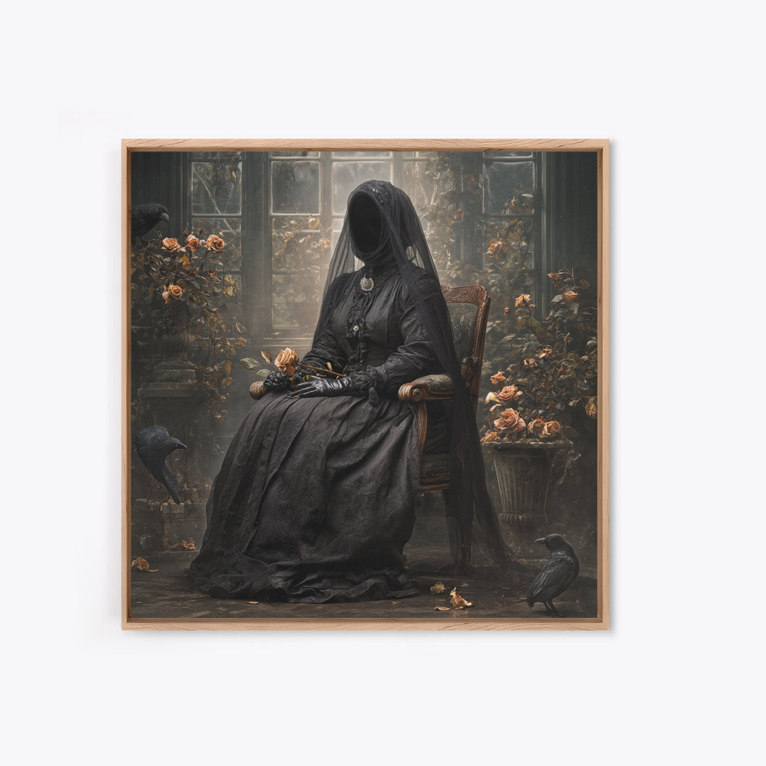 The Invisible Mourner Of Glass House, Square Wall Art, Dark Halloween Decor, Canvas Print, Halloween Wall Decor, Gothic Home Decor