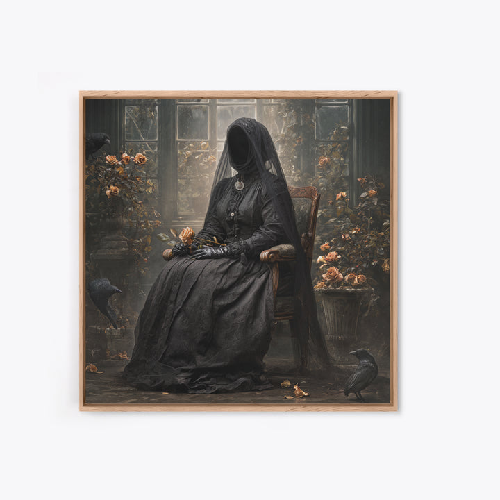 The Invisible Mourner Of Glass House, Square Wall Art, Dark Halloween Decor, Canvas Print, Halloween Wall Decor, Gothic Home Decor