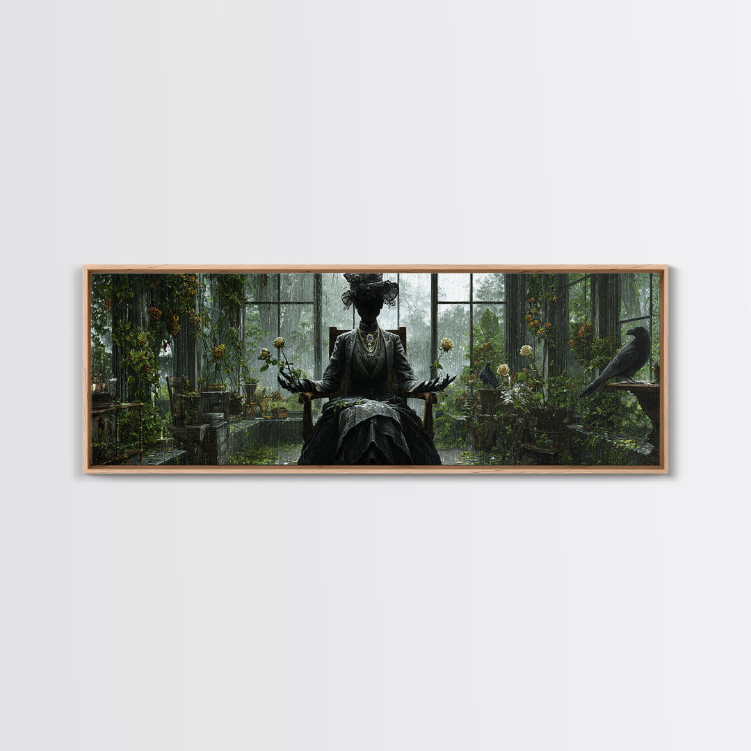 The Invisible Mourner Of Glass House, Extra Wide Wall Art, Spooky Home Decor, Canvas Print, Halloween Wall Decor, Gothic Home Decor