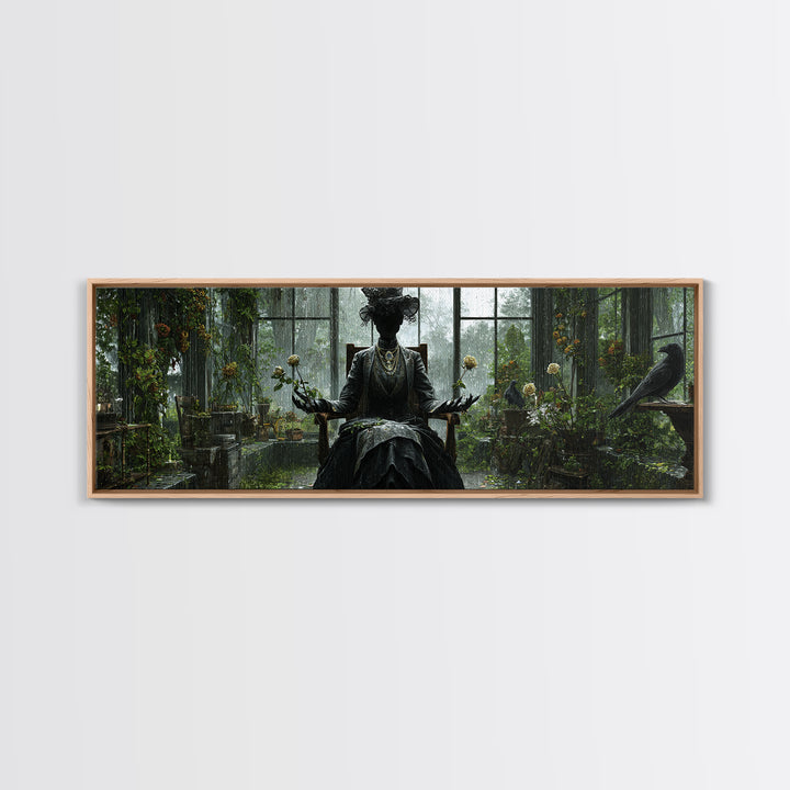 The Invisible Mourner Of Glass House, Extra Wide Wall Art, Spooky Home Decor, Canvas Print, Halloween Wall Decor, Gothic Home Decor