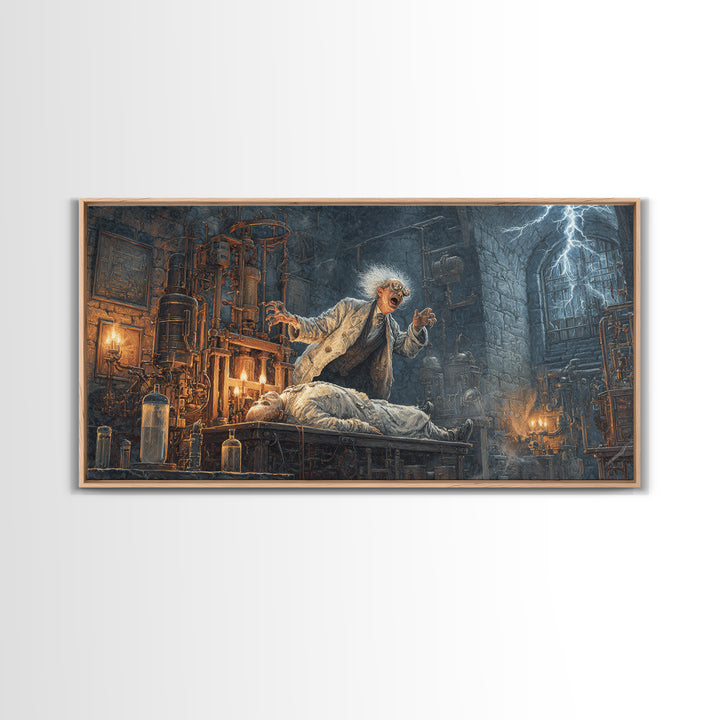 Doctor Vesper'S Resurrection Engine, Wide Panoramic Art, Dark Halloween Decor, Canvas Print, Halloween Wall Decor, Gothic Home Decor