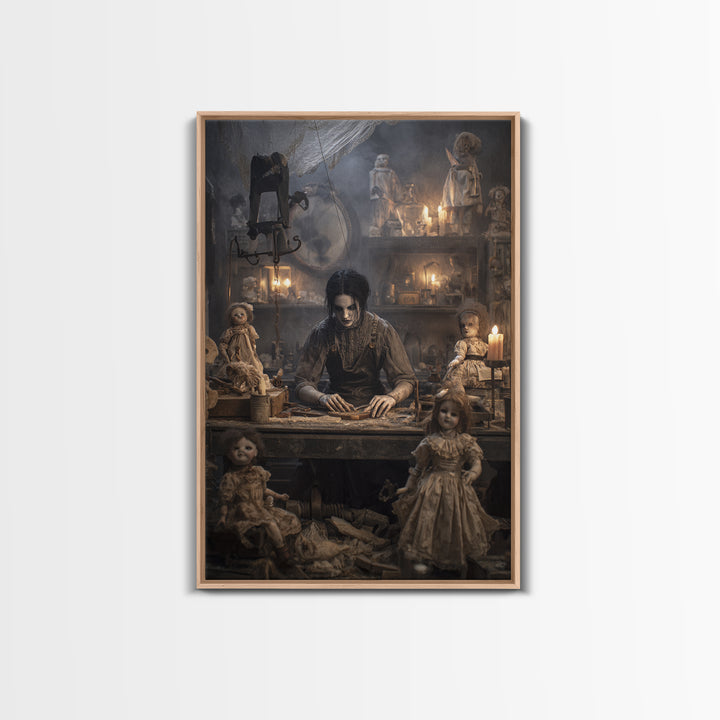The Dollmaker Of Hollow Ward, Vertical Wall Art, Spooky Home Decor, Canvas Print, Halloween Wall Decor, Gothic Home Decor, Spooky Wall Decor