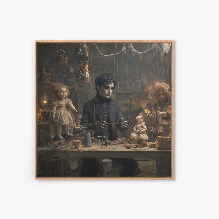 The Dollmaker Of Hollow Ward, Square Wall Art, Haunted Gothic Art, Framed Canvas Print, Halloween Wall Decor, Gothic Home Decor