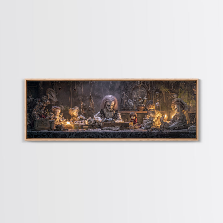 The Dollmaker Of Hollow Ward, Extra Wide Wall Art, Macabre Wall Art, Framed Canvas Print, Halloween Wall Decor, Gothic Home Decor