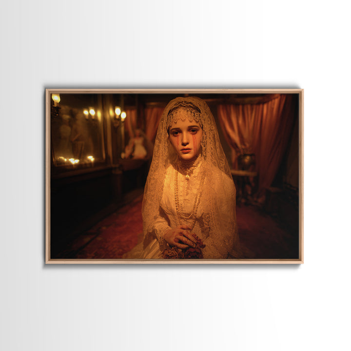 The Wax Bride Of Mourning Hall, Landscape Wall Art, Macabre Wall Art, Framed Canvas Print, Halloween Wall Decor, Gothic Home Decor