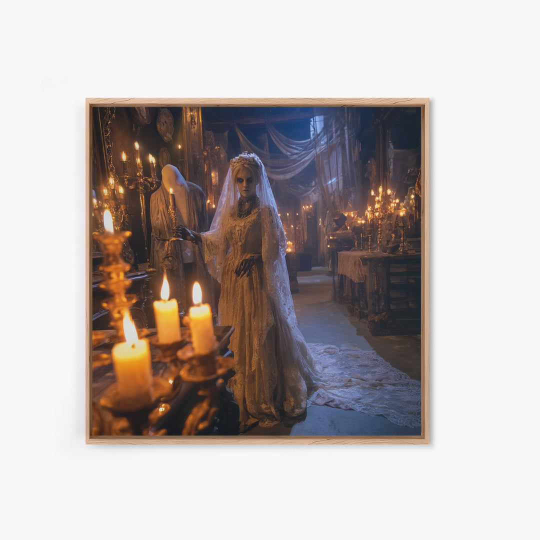 The Wax Bride Of Mourning Hall, Square Wall Art, Spooky Home Decor, Canvas Print, Halloween Wall Decor, Gothic Home Decor, Dark Fantasy Art