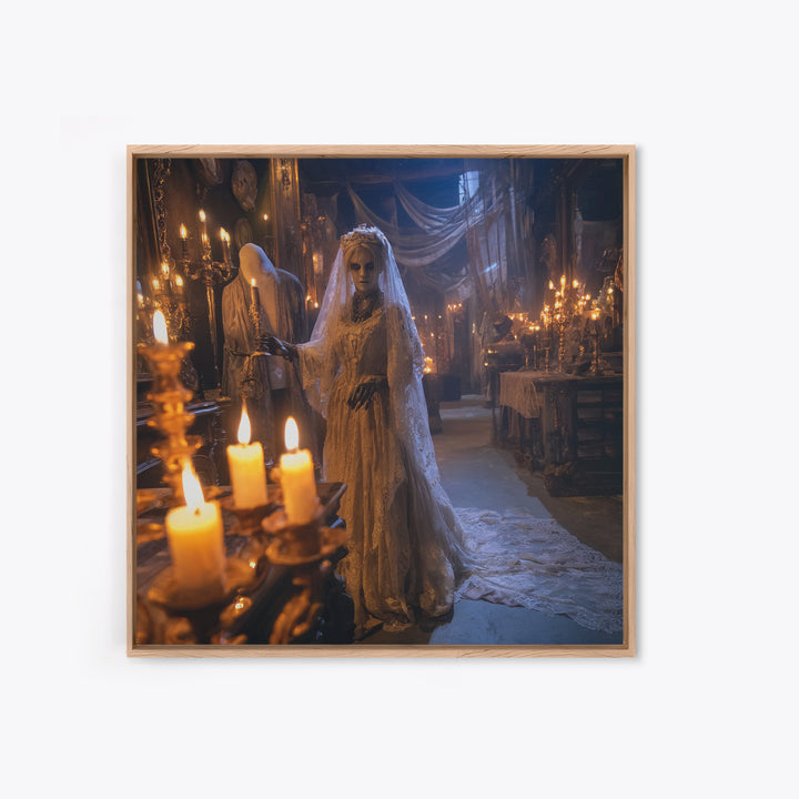 The Wax Bride Of Mourning Hall, Square Wall Art, Spooky Home Decor, Canvas Print, Halloween Wall Decor, Gothic Home Decor, Dark Fantasy Art
