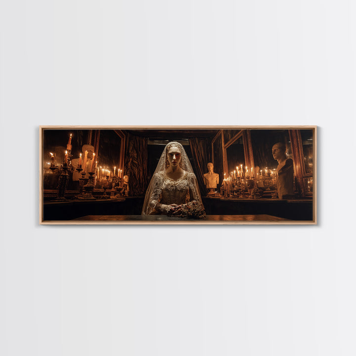The Wax Bride Of Mourning Hall, Extra Wide Wall Art, Gothic Horror Wall Art, Framed Canvas Print, Halloween Wall Decor, Gothic Home Decor