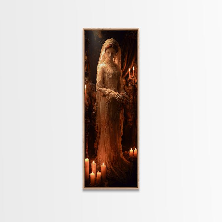 The Wax Bride Of Mourning Hall, Tall Narrow Wall Art, Macabre Wall Art, Framed Canvas Print, Halloween Wall Decor, Gothic Home Decor