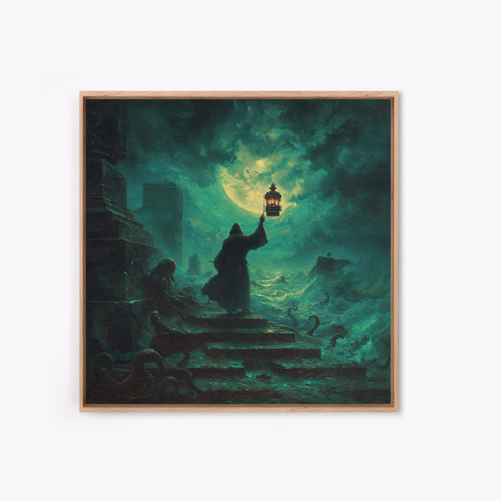 The Lantern-Bearer Of R’Lyeh, Square Wall Art, Spooky Home Decor, Framed Canvas Print, Halloween Wall Decor, Gothic Home Decor